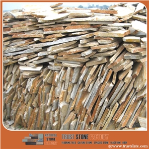 Golden Quartzite Random Flagstones Wall Decorate, Golden Color Irregular Flagstones Courtyard Wall Cover