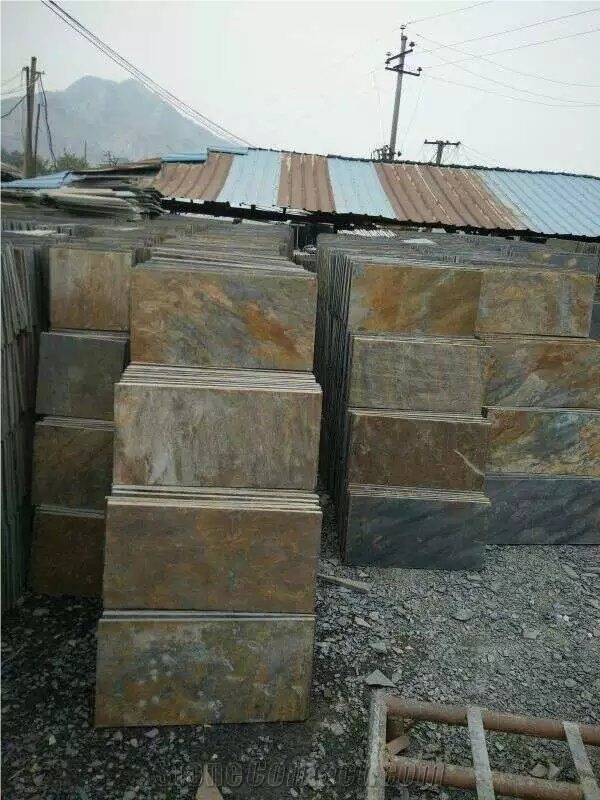 Yellow Rusty Slate Slabs Tiles for Paving and Wall Low Price