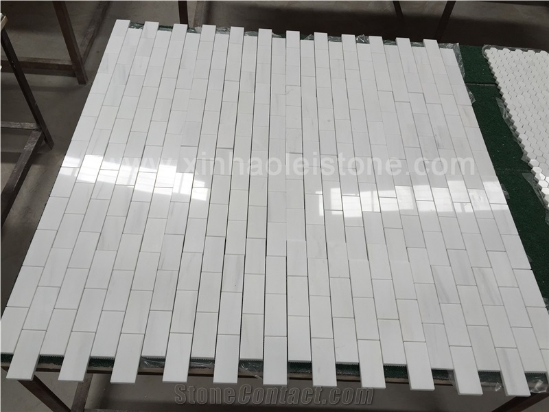 Bianco Dolomiti Marble Brick Mosaics, Grade a Bianco Dolomite White Marble Brick Mosaics