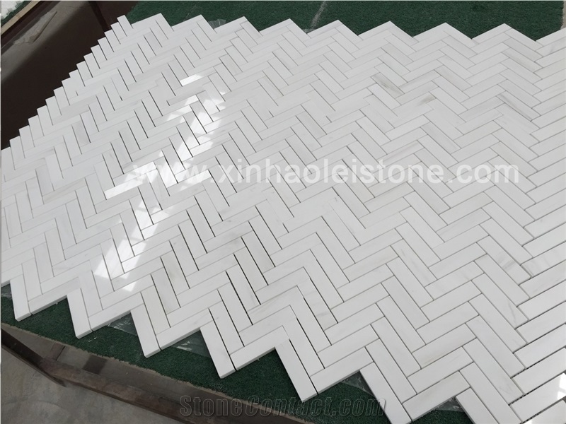 Bianco Dolomiti Marble Herringbone Mosaics, White Marble Herringbone Mosaics /Bianco Dolomite