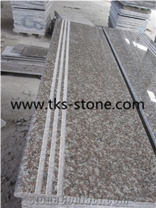 G664 Pink Granite, Porrino/Luoyuan Red Granite in Stair Steps with Anti Slip, Treads and Risers