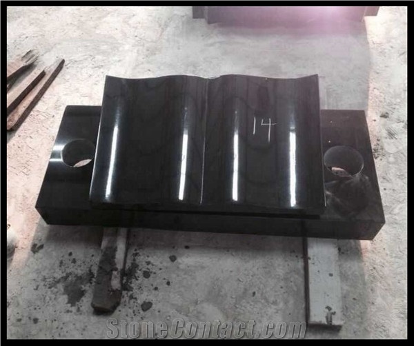 Open Book Tombstone, Black Granite Tombstone Book Shape Grave