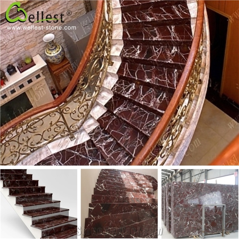 China Factory Beautiful Veins Polished Marble Stair Treads for Hotel