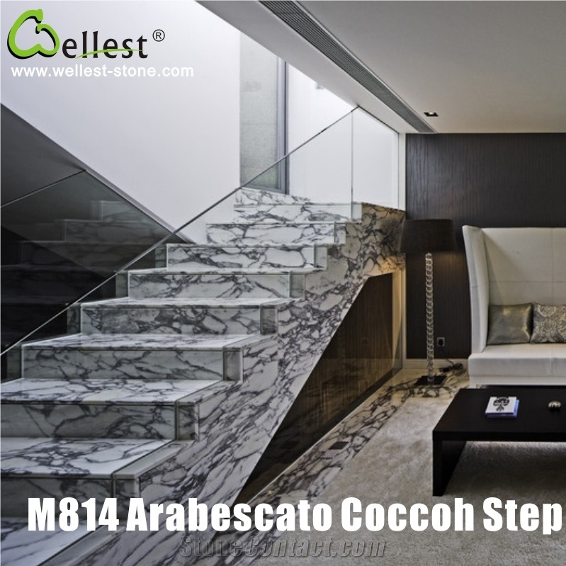 China Factory Beautiful Veins Polished Marble Stair Treads for Hotel