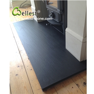 Dark Black Brazilian Riven Slate Fireplace Hearth