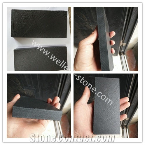 Dark Black Brazilian Riven Slate Fireplace Hearth
