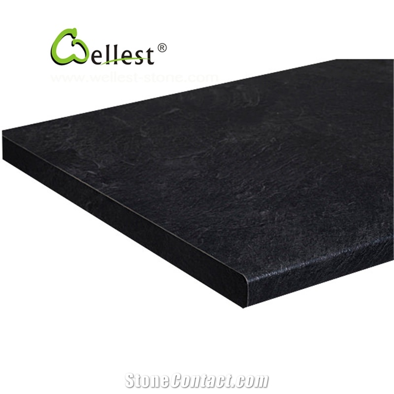 Dark Black Brazilian Riven Slate Fireplace Hearth
