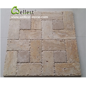 Light Travertine Tumbled Pattern Tiles, Pavers, Beige Travetine French Pattern Stone, Paving Sets, Floor Covering