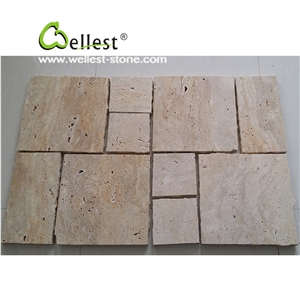 Light Travertine Tumbled Pattern Tiles, Pavers, Beige Travetine French Pattern Stone, Paving Sets, Floor Covering