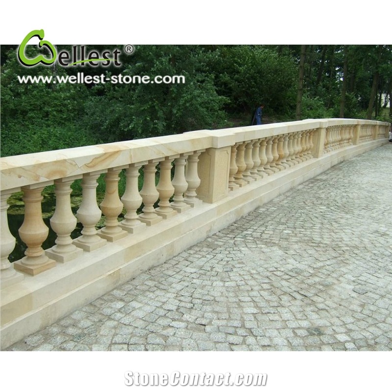 Natural Yellow Color Honed Finished Sandstone Balustrades