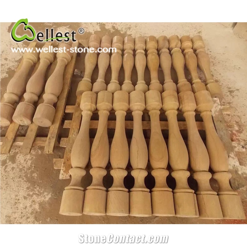 Natural Yellow Color Honed Finished Sandstone Balustrades