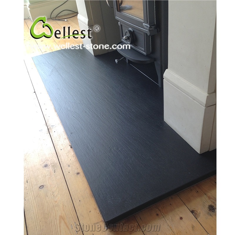 Riven Black Slate Panel for Fireplace Hearth
