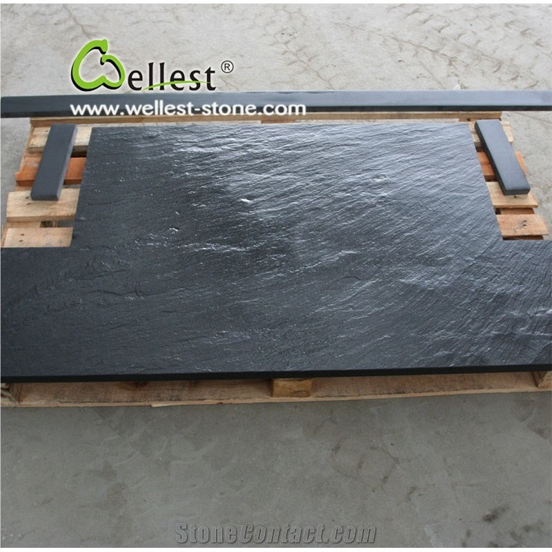 Riven Black Slate Panel for Fireplace Hearth
