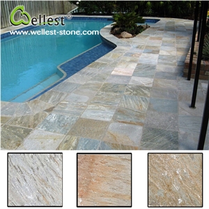 S014 Yellow Wood Beige Slate Natural Split Finish Coping Tile and Paver for Swimming Pool