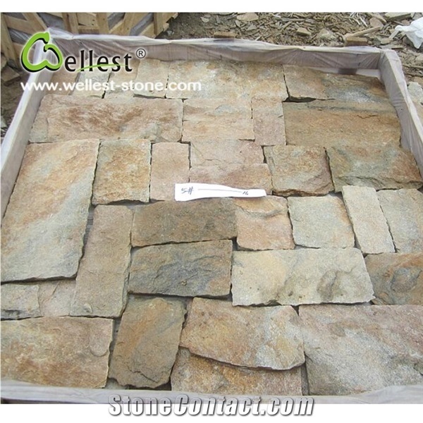 Sesame Yellow Slate Fieldstone,Sesame Yellow Slate Loose Strip Stone Veneer,Natural Slate Stacked Stone Veneer in Free Dimention