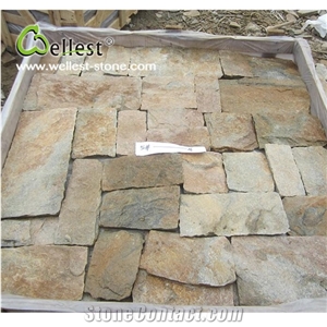 Sesame Yellow Slate Fieldstone,Sesame Yellow Slate Loose Strip Stone Veneer,Natural Slate Stacked Stone Veneer in Free Dimention