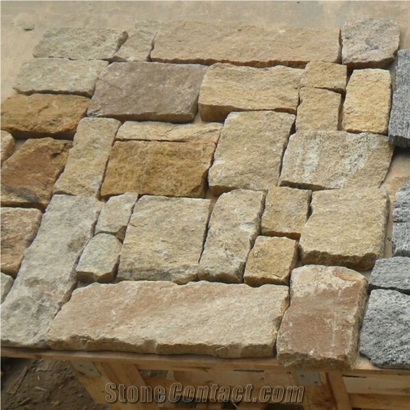 Sesame Yellow Slate Fieldstone,Sesame Yellow Slate Loose Strip Stone Veneer,Natural Slate Stacked Stone Veneer in Free Dimention