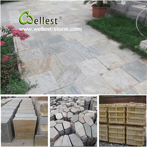 Yellow Wood Vein Slate Flagstone/China Yellow Slate Random Flagstone/Irregular Flagstone Landscape/ Wood Vein / Crazy Stone/ Landscaping Stones