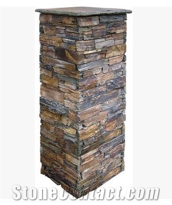 Cement Slate Pillars Column, Fence Stone Pillars Surrounds Slate Panels Stone Show Panel with Bread,New Product Cultured Stone Gates Post