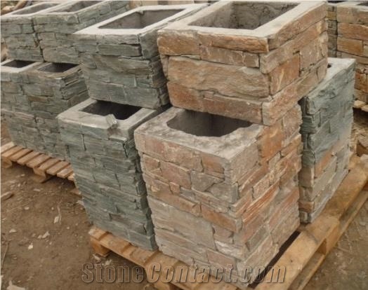 Cement Slate Pillars Column, Fence Stone Pillars Surrounds Slate Panels Stone Show Panel with Bread,New Product Cultured Stone Gates Post