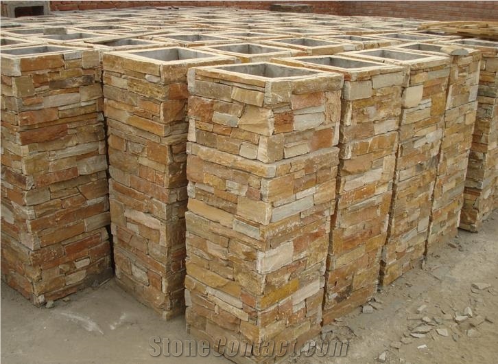 Cement Slate Pillars Column, Fence Stone Pillars Surrounds Slate Panels Stone Show Panel with Bread,New Product Cultured Stone Gates Post