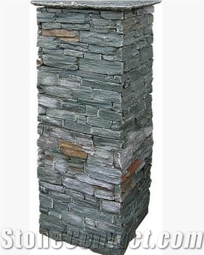 Multicolor Gate Columns,China Cultured Stone Pillars,Cheap Price Natural Split Pillars,Hot Sale Columns,Slate Stone Columns, Exposed Wall Stone