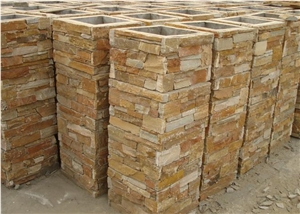 Yellow Slate Cement Pillars Cement Pillars Design Cement Stone Gate Post,Slate Column