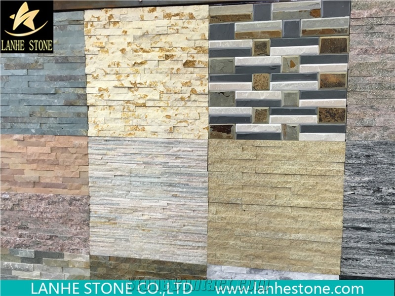 Bevelled Golden Quartzite Cultured Stone for Wall Cladding