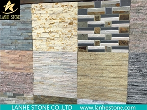 Bevelled Golden Quartzite Cultured Stone for Wall Cladding