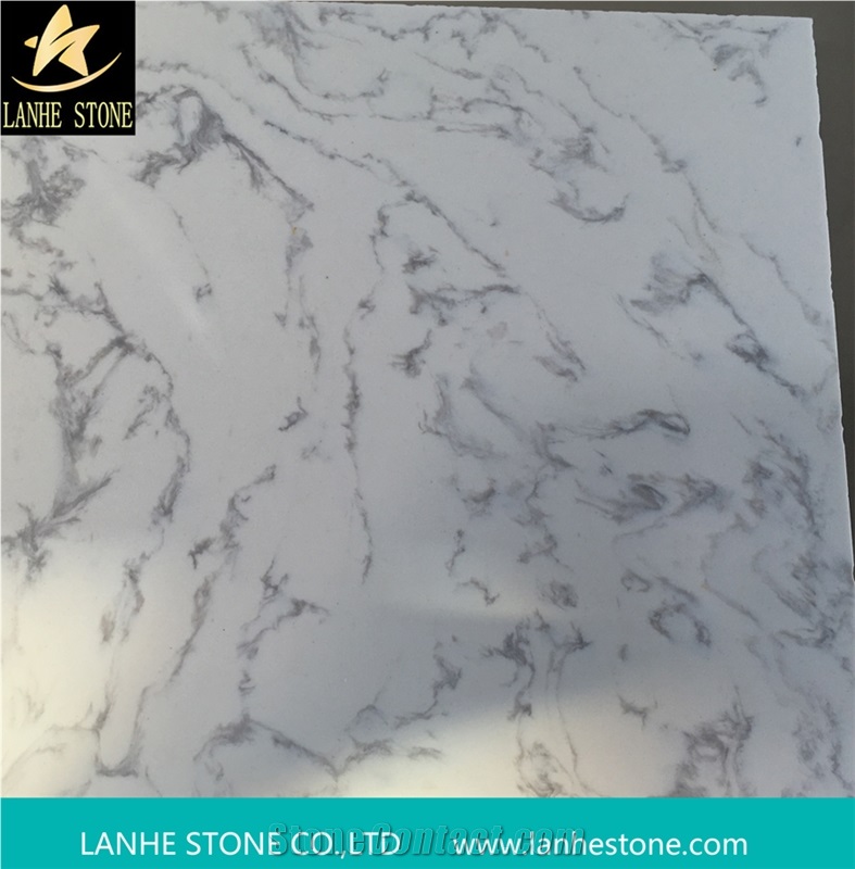 Carrara White Veined Quartz Stone Surfaces Kitchen Countertops with High Gloss and Hardness