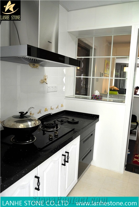 Mirror Black Crystal Black Shining Black Engineered Stone for Kitchen Countertops with Single Bowl Undermount Sink Also Fit for Kitchen Island Tops,Kitchen Bar Top,Kitchen Desk Tops