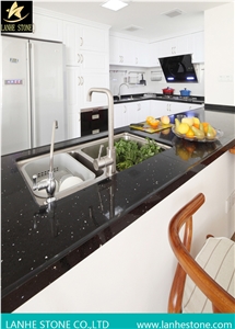Mirror Black Crystal Black Shining Black Engineered Stone for Kitchen Countertops with Single Bowl Undermount Sink Also Fit for Kitchen Island Tops,Kitchen Bar Top,Kitchen Desk Tops