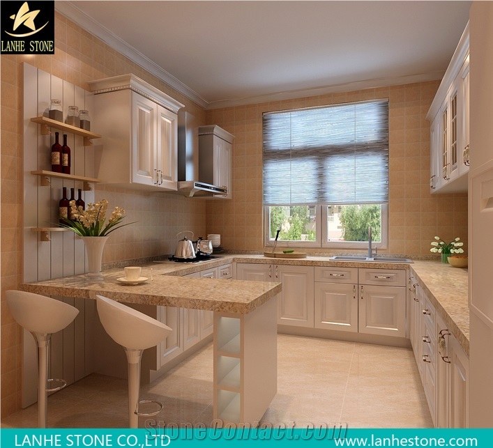 Orange Quartz Stone for Pre-Fabricated Kitchen Counter Top with Iso/Sgs Certificate,Top Quality and Service