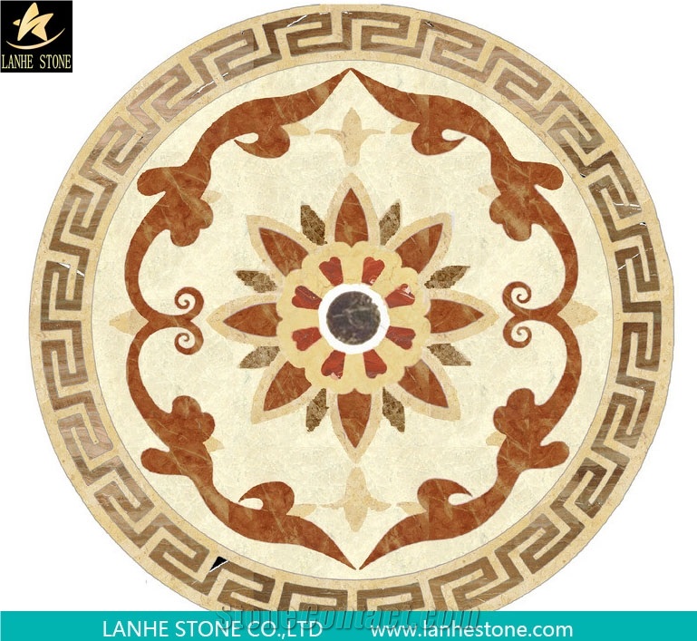 Ruschita Creme Rosa China Pink Granite Paver with Waterjet Cut Inlaid L,For Home Decoration Marble Inlayed Medallion