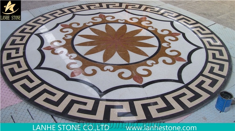 Ruschita Creme Rosa China Pink Granite Paver with Waterjet Cut Inlaid L,For Home Decoration Marble Inlayed Medallion