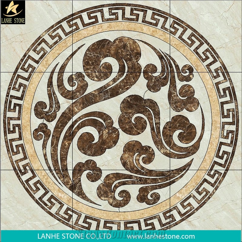Ruschita Creme Rosa China Pink Granite Paver with Waterjet Cut Inlaid L,For Home Decoration Marble Inlayed Medallion