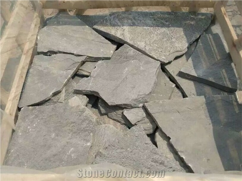 Fargo Grey Slate Random Shape Flagstones, China Grey Slate Irregular Flagstones, Grey Slate Irregular Wall Cladding Pieces, Slate Flagstone for Road Paving