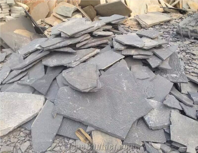 Fargo Grey Slate Random Shape Flagstones, China Grey Slate Irregular Flagstones, Grey Slate Irregular Wall Cladding Pieces, Slate Flagstone for Road Paving