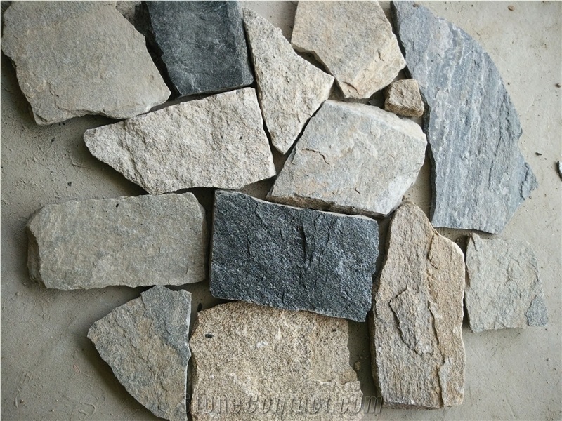 Fargo Multicolor Quartzite Irregular Flagstone, China Quartzite Random Shape Wall Cladding Pieces, Quartzite Flagstone Road/Walkway Paving