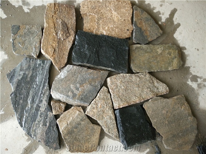 Fargo Multicolor Quartzite Irregular Flagstone, China Quartzite Random Shape Wall Cladding Pieces, Quartzite Flagstone Road/Walkway Paving