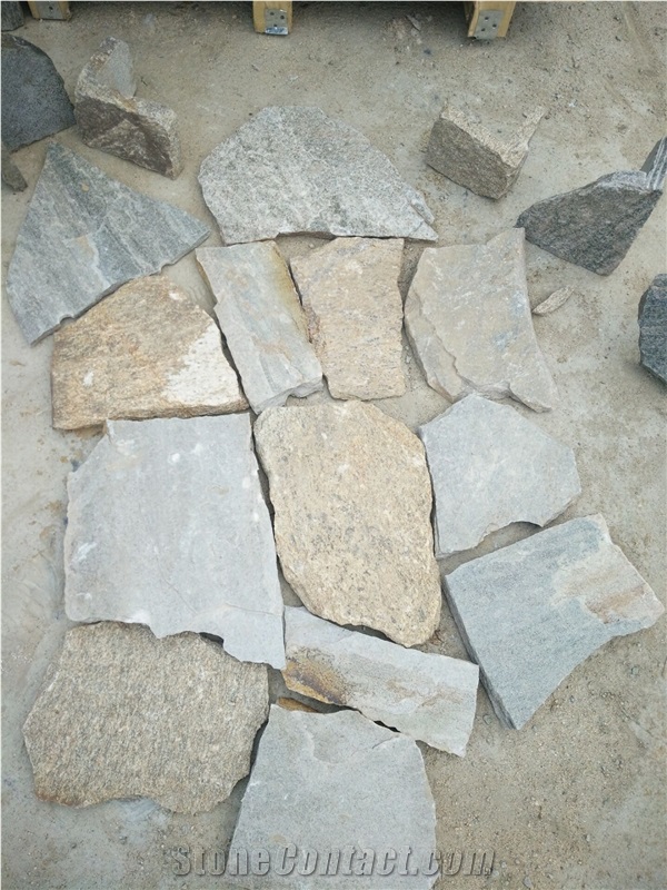 Fargo Multicolor Quartzite Irregular Flagstone, China Quartzite Random Shape Wall Cladding Pieces, Quartzite Flagstone Road/Walkway Paving