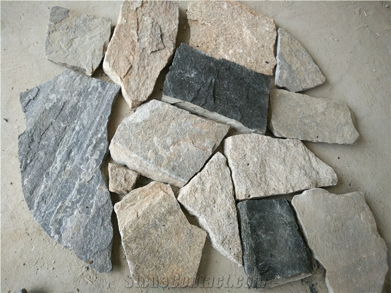 Fargo Multicolor Quartzite Irregular Flagstone, China Quartzite Random Shape Wall Cladding Pieces, Quartzite Flagstone Road/Walkway Paving