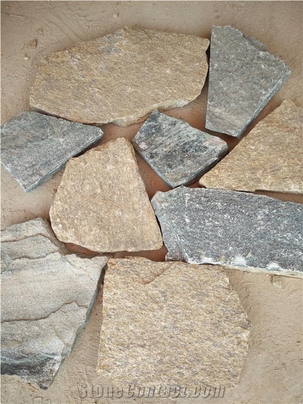 Fargo Multicolor Quartzite Irregular Flagstone, China Quartzite Random Shape Wall Cladding Pieces, Quartzite Flagstone Road/Walkway Paving