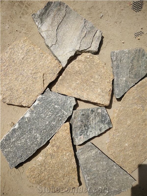 Fargo Multicolor Quartzite Irregular Flagstone, China Quartzite Random Shape Wall Cladding Pieces, Quartzite Flagstone Road/Walkway Paving