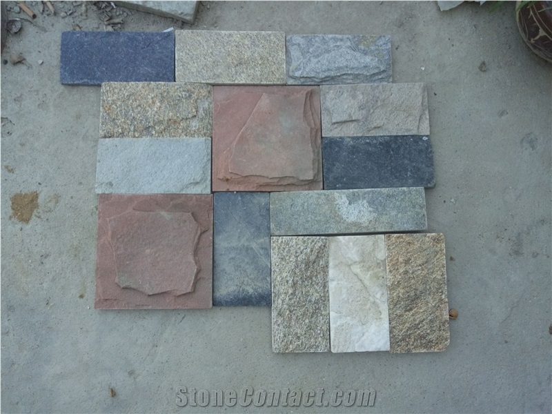 Fargo Multicolor Quartzite Mushroomed Stone, Multicolor Quartzite Split Face Mushroomed Wall Cladding Stones
