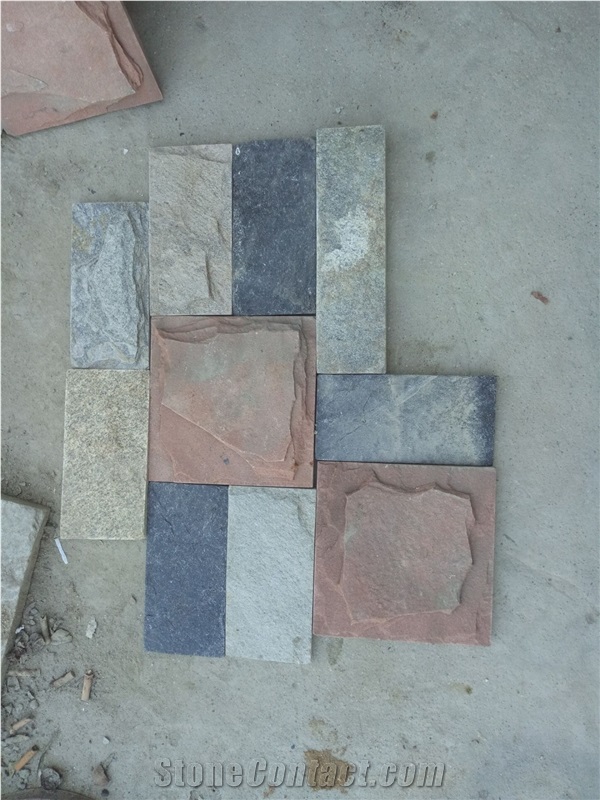 Fargo Multicolor Quartzite Mushroomed Stone, Multicolor Quartzite Split Face Mushroomed Wall Cladding Stones