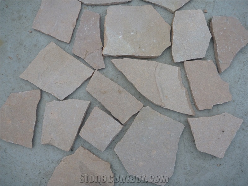 Fargo Pink Sandstone Irregular Wall Cladding Stone, China Pink Sandstone Random Flagstone for Courtyard, Pink Sandstone Loose Stone, Flagstone for Road Paving