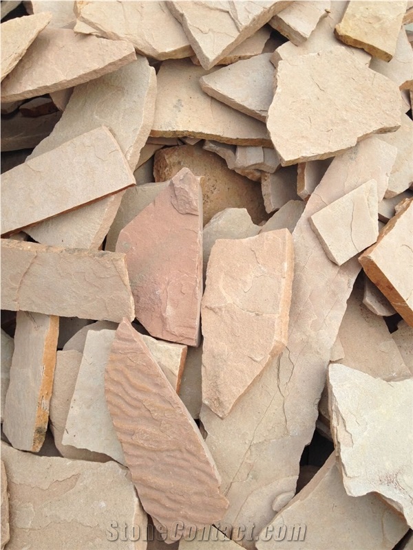 Fargo Pink Sandstone Irregular Wall Cladding Stone, China Pink Sandstone Random Flagstone for Courtyard, Pink Sandstone Loose Stone, Flagstone for Road Paving