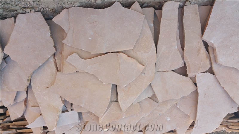 Fargo Pink Sandstone Irregular Wall Cladding Stone, China Pink Sandstone Random Flagstone for Courtyard, Pink Sandstone Loose Stone, Flagstone for Road Paving