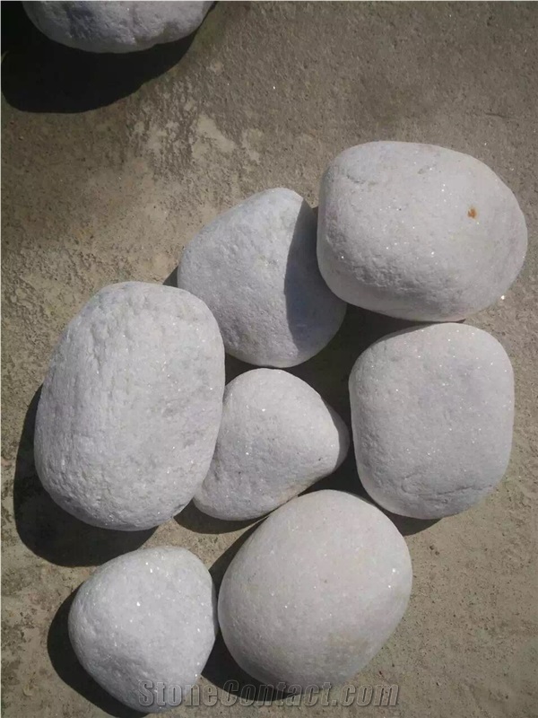 Fargo Snow White Marble Tumbled Pebbles, China White Gravels, White Tumbled Aggregates, Tumbled Round White Pebble Stone Driveways
